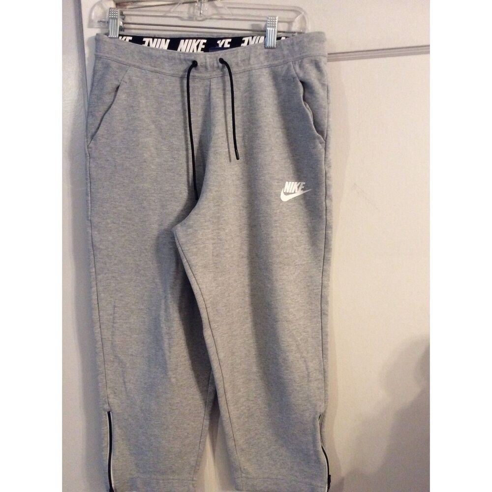 Nike Gray Capri Sweatpants Branded Waistband Zippers medium Women's VNC